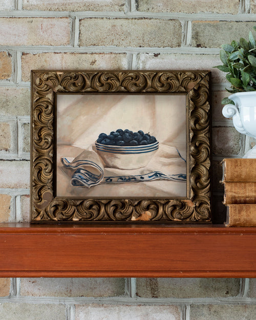 Blueberries in a Striped Bowl Print
