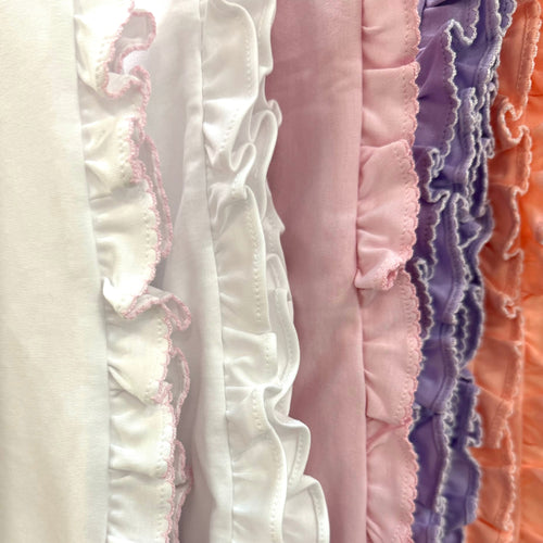 100% PIMA Cotton Ruffle Blanket: White with Pink Picot Trim
